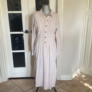 Free People Women Shirt Dress Khaki Striped Size XS can fit Small Long Sleeves